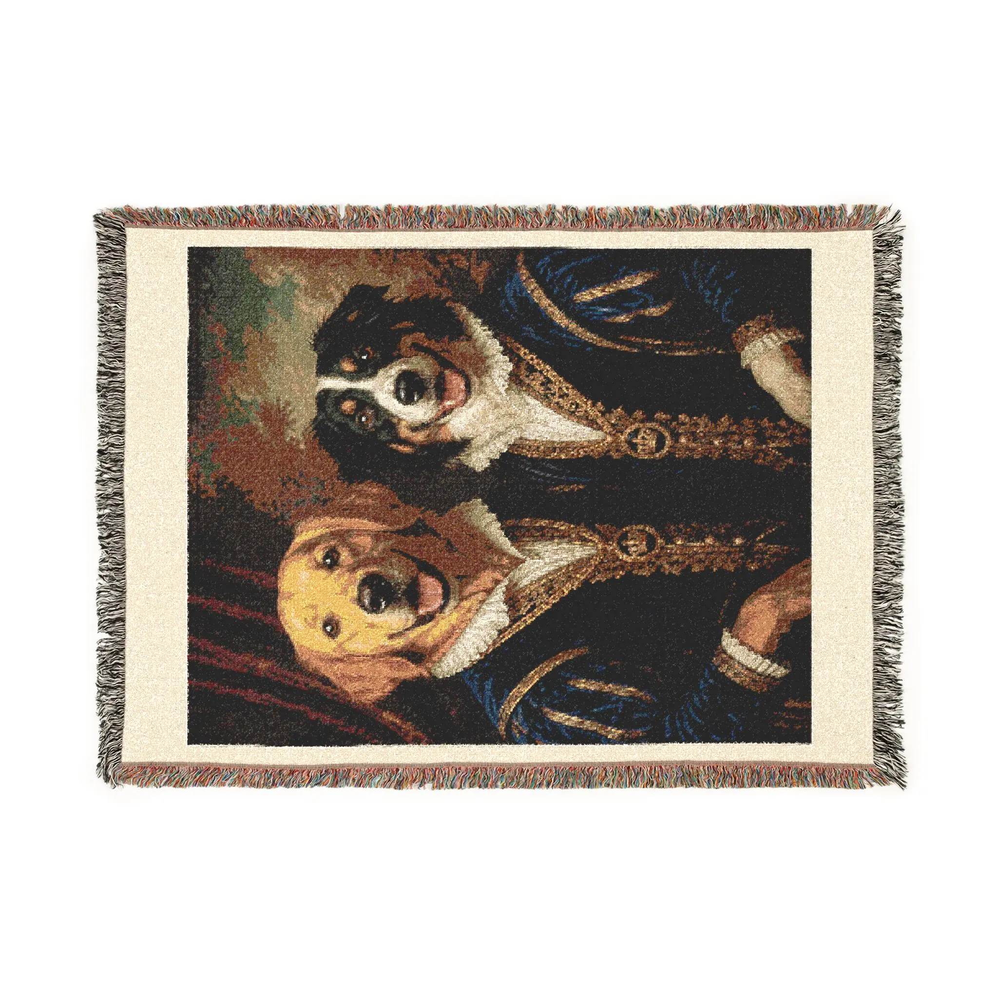 Victorian Dog Portrait Woven Blanket | Vintage Canine Tapestry Throw