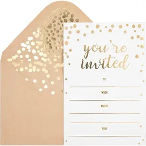 50 Pack Invitation Card - Elegant Greeting Cards ‘’You are Invited’’ in Gold Foil Letters – for Wedding, Bridal Shower, Baby Shower, Birthday Invitations - 52 Kraft Envelopes Included - 4" x 6"