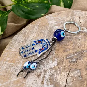 Down To Earth Evil Eye Hamsa Hand Keychain with Double Ring - Amulet for Protection Against Evil Eye Charm for Good Luck & Health