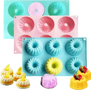 3Pcs Silicone Bundt Cake Pan, 6-Cavity Nonstick Baking Molds,Mini Jello Molds Silicone,Mini Bundt Cake Pans, Cupcake Mold for chocolate, Donut, Jelly