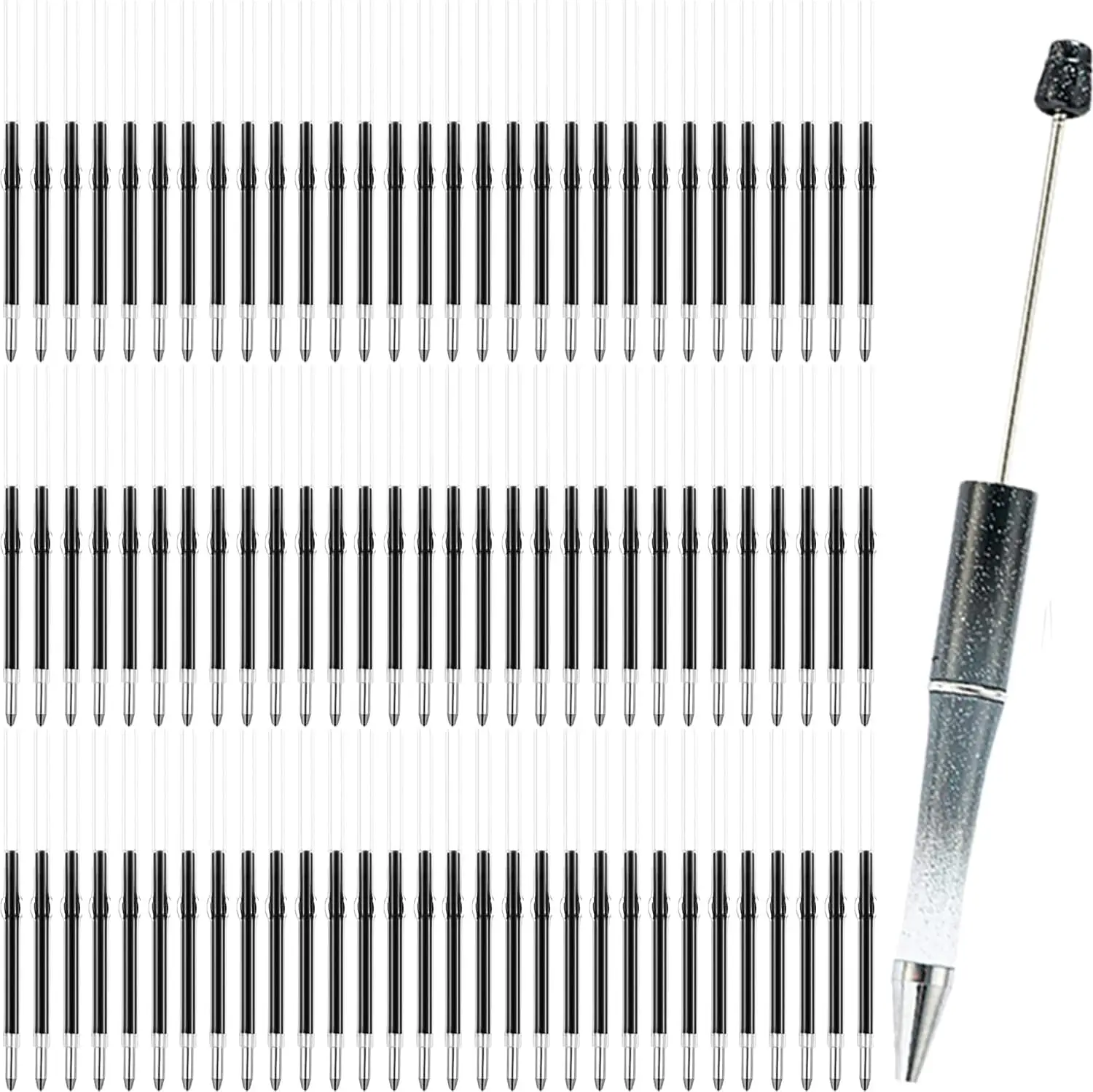 100 count Beadable Pens Refills for Plastic Bead Ballpoint PenBeadable Pens Bulk RefillsBead Pens Refills (Blue)