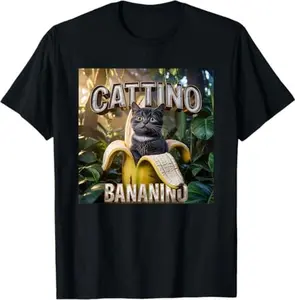 CATTINO BANANINO Black Cat Italian Brainrot Meme Cat Lovers T-Shirt