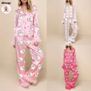 Pajamas for women set Women Christmas Pajamas Lounge Set Santa/Christmas Tree/Boots Print Shirts Tops and Pants 2 Piece Loungewear Outfits casual fashion Nightwear Long Sleeve  women's pajama sets Pajamas for women set knit pullover Women's Santa