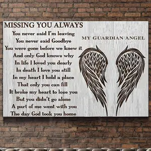 A wooden framed canvas art depicting angel wings, perfect for decorating bedroom or living room walls. This inspirational print evokes feelings of heaven and longing for someone and is ready as a gift for him or her