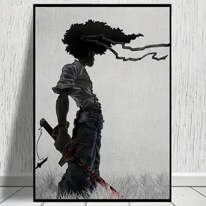 African Samurai Anime Poster - 12x16inch Artistic Photo Print for Room Aesthetics & Decor Enthusiasts Canvas Wall Art Black Design Indoor Decoration Ornaments