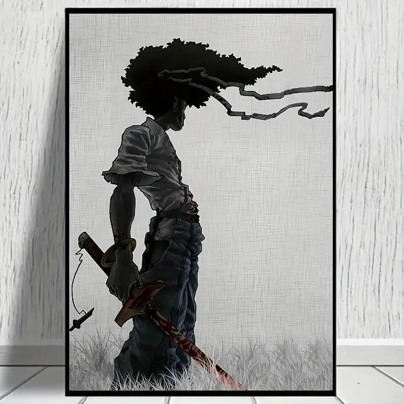 African Samurai Artistic Poster - 12x16in Black Modern Canvas Wall Art, Home Decor Products, Anime Room Accent, Room Inspo Indoor Ornament, Anime Gift Ideas, Indoor Decoration, Modern Art Design