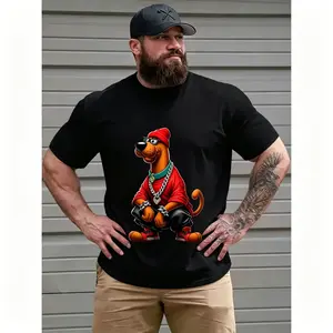 Summer t Shirts Men's Plus Size Hip-Hop Cartoon Animal Graphic T-Shirt - Oversized Streetwear Tee with Urban Fashion Design