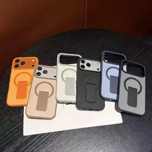 Invisible Folding Bracket iPhone Case, Solid Color Matte Shockproof Slim Phone Cover, Trendy Minimalist Aesthetic, Anti-Scratch Anti-Drop Anti-Slip Full Protection, Fingerprint Resistant Matte Case for iPhone 17 16 15 14 13 12 Pro Pro Max Plus