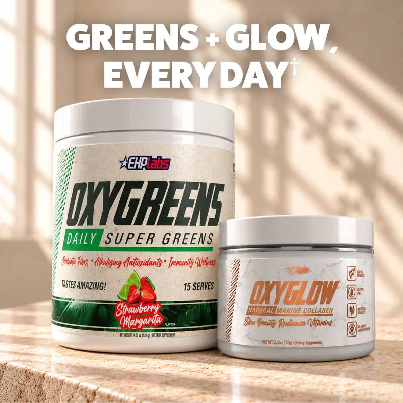 EHPlabs Gut & Glow Ritual – OxyGreens Super Greens + OxyGlow Marine Collagen | Daily Digestion, Skin & Hair Support