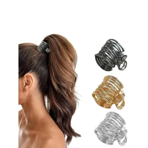3Pcs Plain Geometric Design Metal Ponytail Holders Hair Claws, Casual and Versatile Nonslip Hair Claws, Hair Accessories for Women, Daily Use, Party, Travel, Fall Outfits, Fall Freshness Does not apply