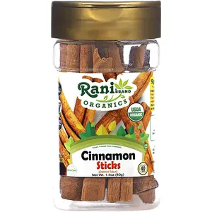 Rani Organic Cinnamon Sticks 1.4oz (40g) PET Jar - 7-9 Sticks - Strong Aroma, Perfect for Baking, Cooking & Beverages | 3+ Inches Length - Cassia Saigon Cinnamon from Vietnam | Kosher