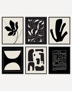 Black and Beige Abstract Set of 6 - Artistic Wall Decor Print for Room Aesthetic and Vibe