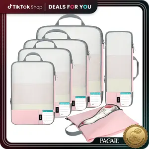 BAGAIL 6 Set Lightweight Compression Packing Cubes with Packing List, Anti-Tearing Expandable Organizer Bags for Travel, Dusty Blue