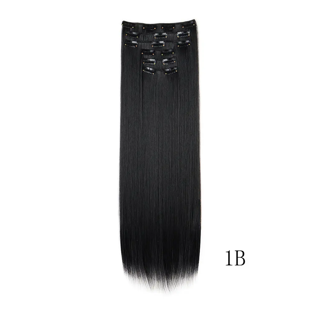 Women's Clip-In Hair Extensions, 24-Inch Natural Straight Synthetic Extensions Hair, 6-Piece Set with 16 Clips for Full Head Volume, Heat Resistant