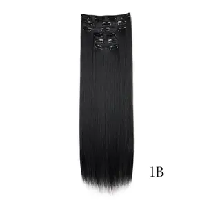 Women's Clip-In Hair Extensions, 24-Inch Natural Straight Synthetic Extensions Hair, 6-Piece Set with 16 Clips for Full Head Volume, Heat Resistant