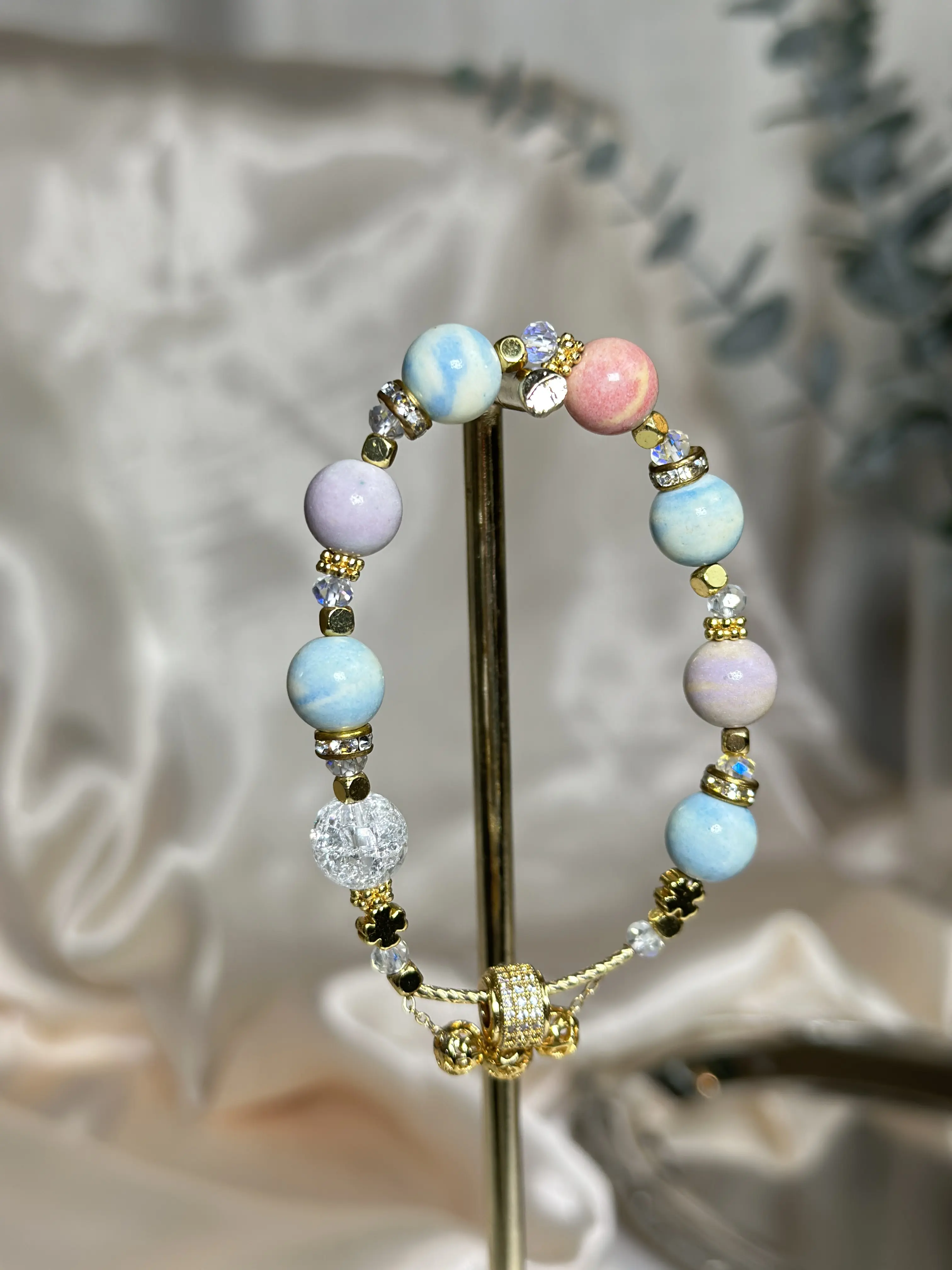 Rainbow Alashan Agate Bracelet – Crystal Bracelet, Adjustable Gemstone Beaded Jewelry, Iridescent Crystal Bracelet, Gift for Her