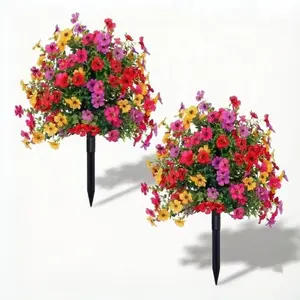 2 Bundles Artificial Violet Rose Bushes Outdoor UV Resistant Waterproof Garden Porch Patio Decor Low Maintenance No Watering Needed Mother's Day Gift