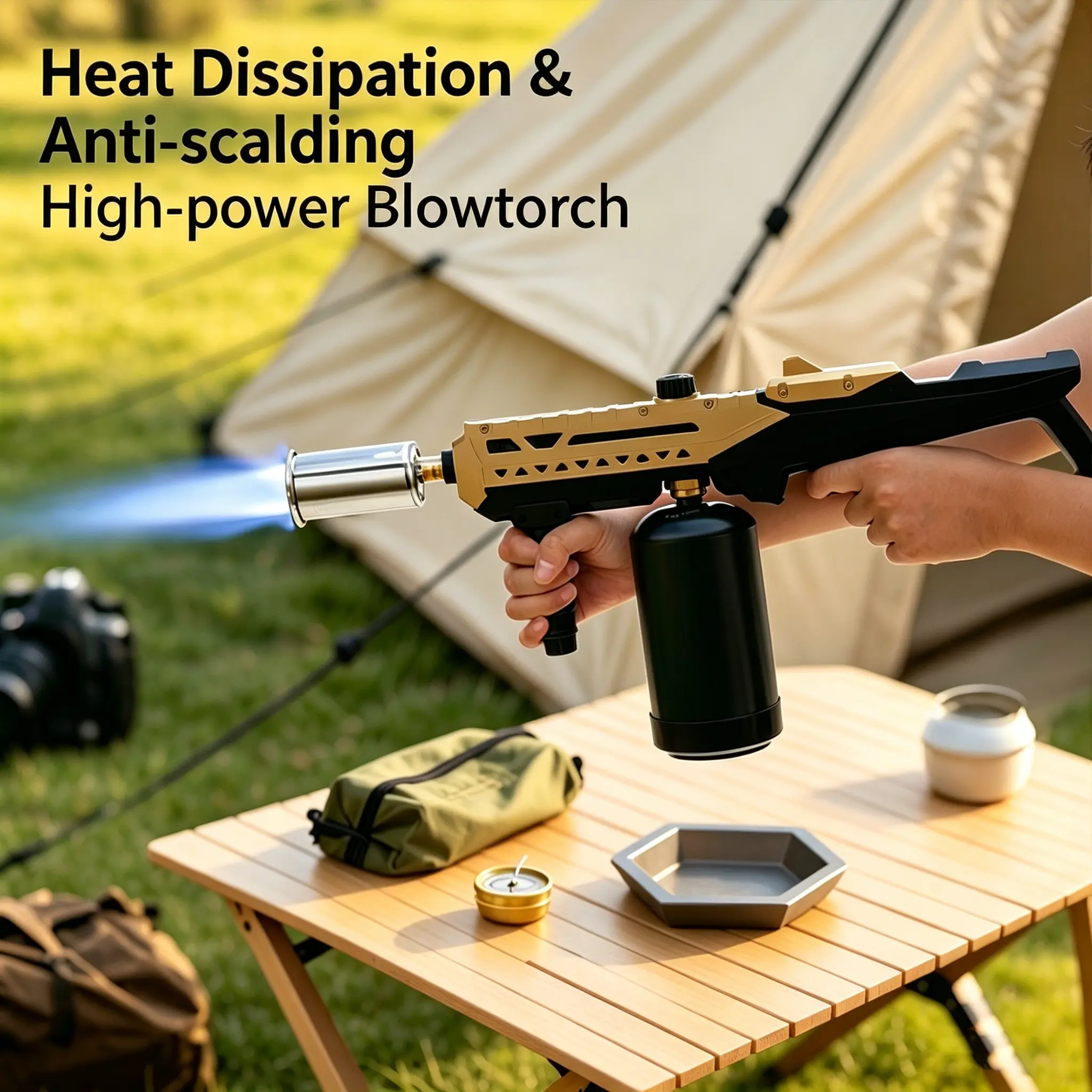 Powerful Propane Torch Gun, Adjustable Flame Grill Torch, Multipurpose Torch Burner for Steak Searing, BBQ, Welding, Camping Charcoal Lighter (Tank Not Included)
