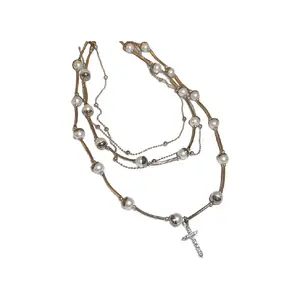 Stackable Cross Pendant Pearl Multi-layer Necklace, New Arrival Elegant Clavicle Chain, Luxury High-end Fashion Jewelry