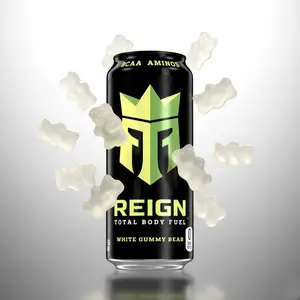Reign Total Body Fuel White Gummy Bear Energy Drink 16 fl oz Cans 4 Pack Zero Sugar Fitness Energy with 300mg Caffeine & BCAAs for Performance