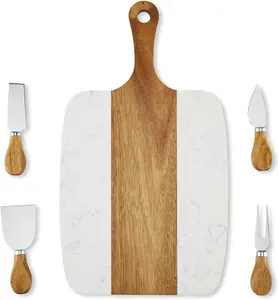 Marble Wood Marble Serving Board Set, Wedding Gift, Cheese Board, Housewarming, Closing Gift, Gift for Her Kitchen Knives Stylish Beach