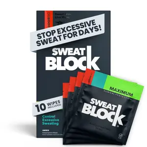 Sweatblock Clinical Strength Antiperspirant Wipes for Hyperhidrosis, 7-Day Sweat Protection, Excessive Underarm Sweating Treatment, Prescription Strength Sweat Blocker for Men & Women, Travel Size Sweat Pads