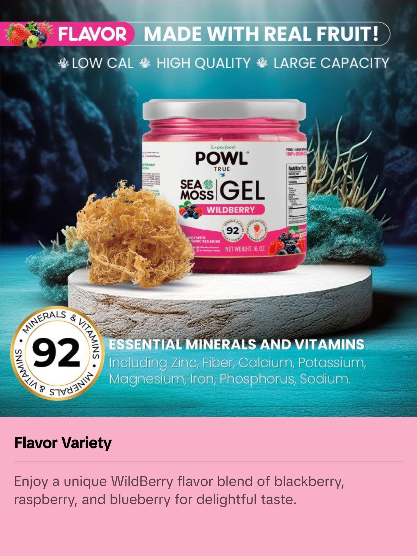 Organic Sea Moss Gel - Wildcrafted Irish Natural Superfood - WildBerry flavor.
