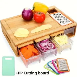 One Durable Bamboo Cutting Board Featuring Four Drawers Or Two Stainless Steel Trays, Designed with a Food Sliding Opening. This Carving Board Comes with Trays for Food Storage, Transport, And Easy Cleanup, Making It an Ideal Christmas Gift