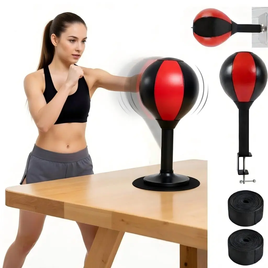 Desktop No-Slip Rage Reliever Punching Bag - 17.5cm Super Strong Suction Cup Base, 3 Mounting Options (Desk Clamp, Wall Mount), Boxing Reflex Speed Trainer for Home, Office