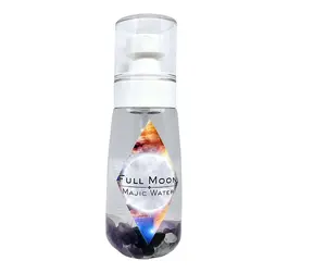 Full Moon Magic Water to cleanse smudge set intentions and meditate.   Quartz Amethyst Black Obsidian infused to clear negativity Long-lasting Liquid to spray where ever you go