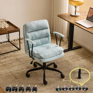 summervibes Karlhome Modern Linen Fabric Office Desk Chair with Dual-Base & Removable Armrests Adjustable Rolling Swivel for Office Sewing Makeup Vanity Teen Use