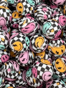 Checkered Smiley Silicone Beads