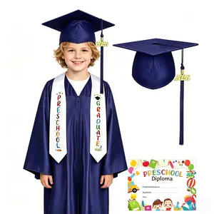 2026 Kindergarten Graduation Gown Set, Kids Doctoral Cap and Gown with 2026 Tassel and Graduation Certificate, Unisex Academic Outfit for Preschool Primary School Graduation Photos, Ideal Graduation Gift for Students