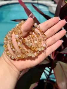 Natural Citrine 8mm Beaded Stretch Bracelet | Yellow Gemstone Jewelry