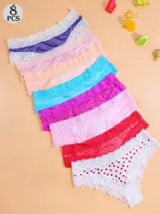 8-Pack Women's Lace Triangle Panties, Fitted Design, All-Seasons Wear, Comfortable & Stylish, Perfect for Daily Use, Fashion Breathable Underwear