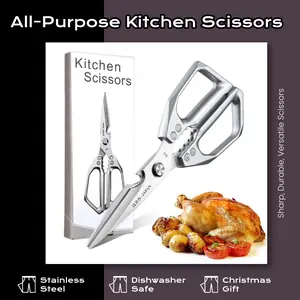 Kitchen Scissors All Purpose -FallFreshness- Stainless Steel Kitchen Shears, Sharp Silver Meat Scissors, Dishwasher Safe, Poultry Shears, Japanese Cooking Scissors for Food, Chicken Bones, and Turkey, Christmas Gift!