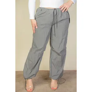 Plus Size Drawstring Waist Parachute Pants