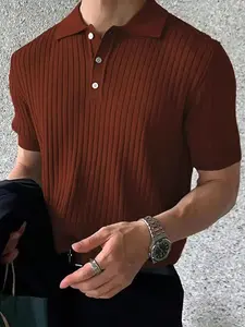 2026 Men's Regular Fit Striped Knit Pullover Short Sleeve Crew Neck Comfy Casual Top for Daily Wear Soft Breathable Lightweight Summer Fashion Basic Versatile Staple