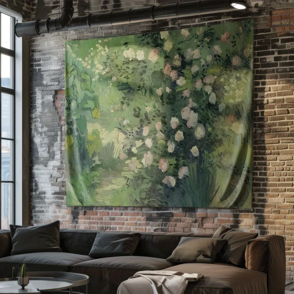 2D Flat, [JIT]2D FLAT 1pc, Peach Skin Velvet Tapestry, Flowers in the Garden on a Sunny Day, Suitable for Bars, Living Rooms, Offices, Home Decoration, Room Decoration, Party Decoration, Bedroom Tapestries, Wall Tapestries, Perfect Birthday