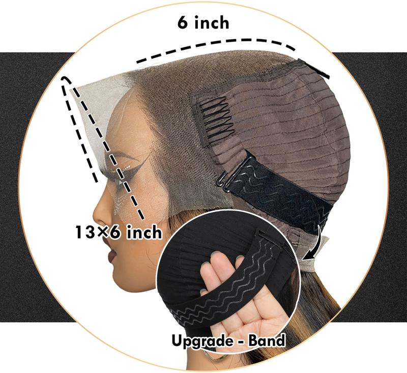 QUANDIAN 13x6 Balayage Highlight Lace Front Double Drawn Wig Human Hair 220% Density Pre Bleached Tiny Knots Straight Hair FB/27 Ombre Wig Springtok