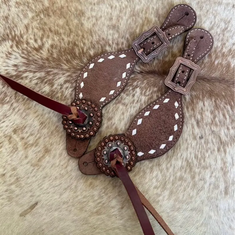 Pair Roughout Leather Ladies Size Western Spur Straps
