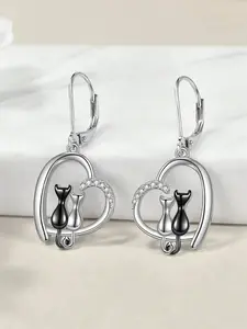 1 Pair Cute Cat Hoop Earrings For Women For Valentine's Day Gift Wedding Engagement Anniversary Party Jewelry Heart Shaped Earrings