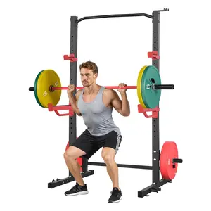 Power Cage Squat Rack, Multifunctional Home Gym Power Cage for Strength Training, 1000 LBS Weight Capacity, Includes 4 Band Pegs, Adjustable J-Hooks and Safety Bars, Suitable for Barbell Squat, Bench Press, and Pull-Up