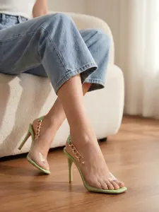 Women's Shine Bright  Heel Chain Sandals - Fashionable and Confident Shoes with Transparent TPU and Gold Hardware Girl Footwear Walking Shoes Summer Comfort