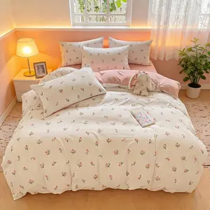 Style Floral Three-Piece Bedding Set, Soft Breathable Fabric, No Fading, All-Season Use, Home & Dormitory