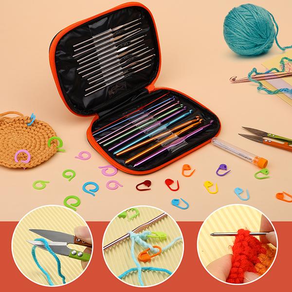 Harxvto 96Pcs Crochet Needles Set with Storage Case Ergonomic Knitting Hooks Stitch Marker DIY Hand Knitting Craft Art Tools for Beginners