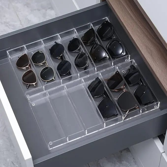 6 Slot Clear Acrylic Sunglasses and Eyeglasses Storage Organizer Tray, Eyewear Display Case, Set of 2