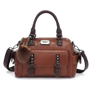 A113-Vintage Structured Leather Satchel Bag Casual Handbag Shoulder Crossbody Bag