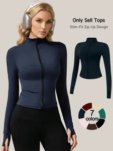 Women Zip Up Jacket Long Sleeve Waist Shaping Top Casual Versatile Loungewear Daily Active Thumb Hole Fashion Outdoor Slim Fit Body Shaper Stand Collar Yoga Wear All Season Soft Skin Friendly Pajamas Zippered Jacket