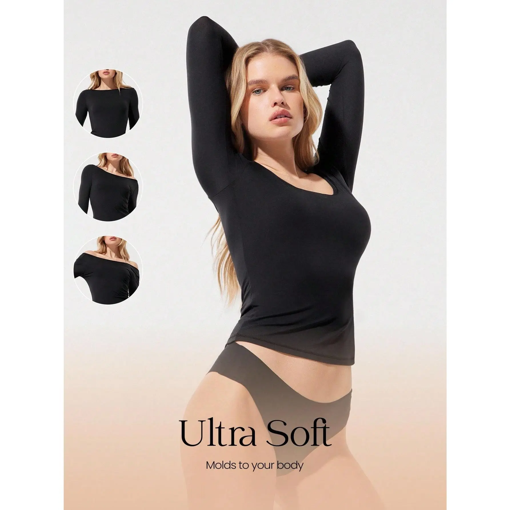 GLOWMODE Flow & Glow Soft Stretchy Lightweight Slim Fit Double Layer Reversible Scoop Neck Long Sleeve Top Base Layer Daily Casual Wear